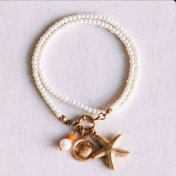Necklace Titanium Steel Star Electroplating Natural Baroque Pearl Pendant Summer Ocean Wind Simple Style