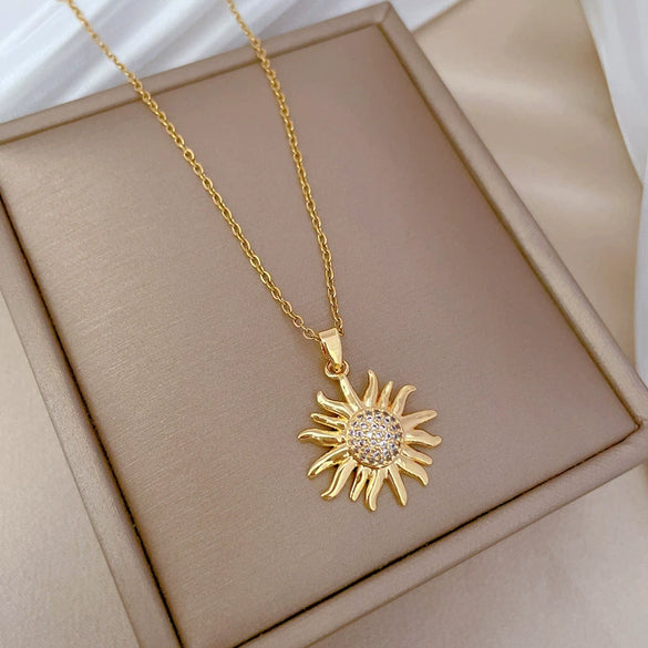 Necklace Titanium Steel Sunflower Geometric Copper Stainless Steel