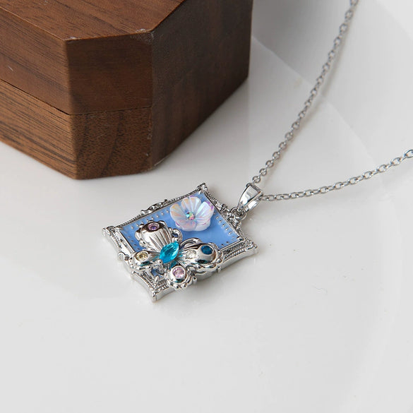 Necklace Titanium Steel Three Dimensional Rose Oil Painting Pattern Electroplated For Women