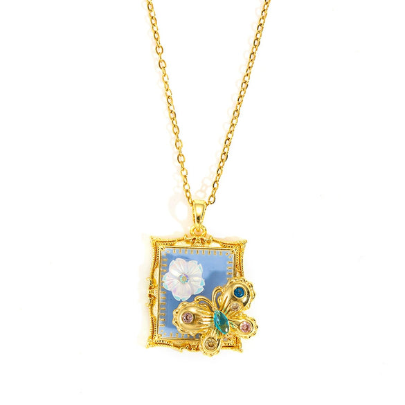 Necklace Titanium Steel Three Dimensional Rose Oil Painting Pattern Electroplated For Women
