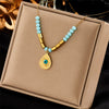 Necklace Titanium Steel Water Drop Pendant Faceted Beaded Retro Blue Eye Geometric Electroplated For Women