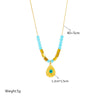 Necklace Titanium Steel Water Drop Pendant Faceted Beaded Retro Blue Eye Geometric Electroplated For Women