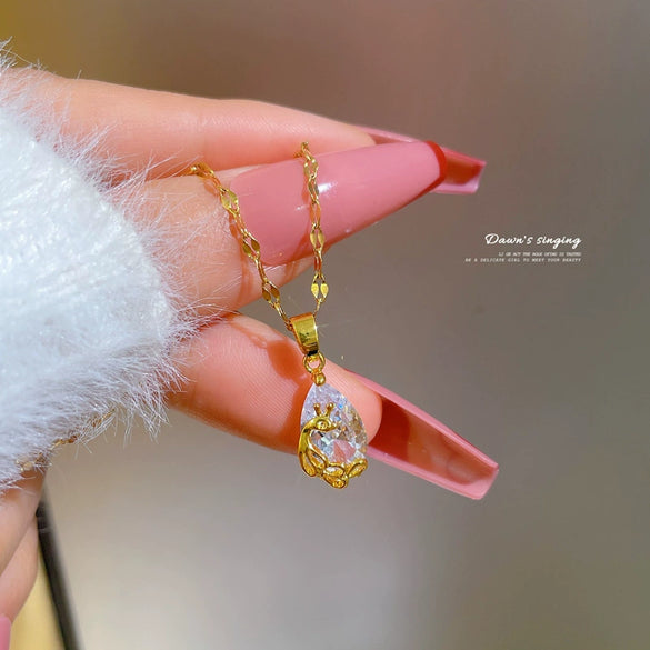 Necklace Titanium Steel Water Drop Phoenix Geometric Diamond Zircon Cartoon Light Luxury Design