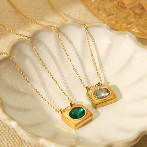 Necklace Titanium Steel Zircon Geometric Style