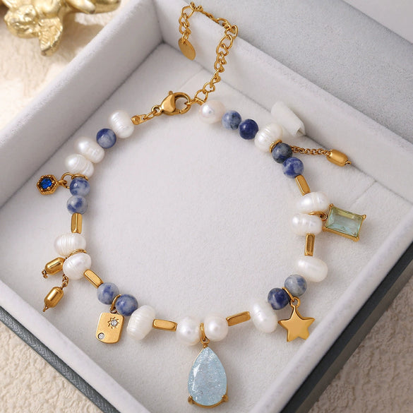 Necklace 316L Stainless Steel Zircon Natural Pearl Drop Shape Electroplating French Retro Minimalist Women's O Word Chain