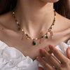 Necklace 316L Stainless Steel Zircon Natural Pearl Drop Shape Electroplating French Retro Minimalist Women's O Word Chain