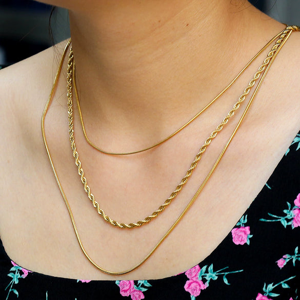 Necklace Twist Snake Bone Titanium Steel Electroplated 18K Gold Geometric Style For Women