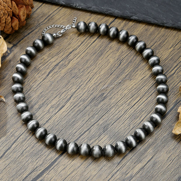Necklace Western Denim Style Imitation Pearl Beaded Ccb Stainless Steel Geometric Handmade