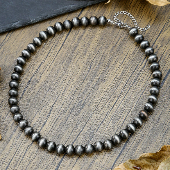 Necklace Western Denim Style Imitation Pearl Beaded Ccb Stainless Steel Geometric Handmade