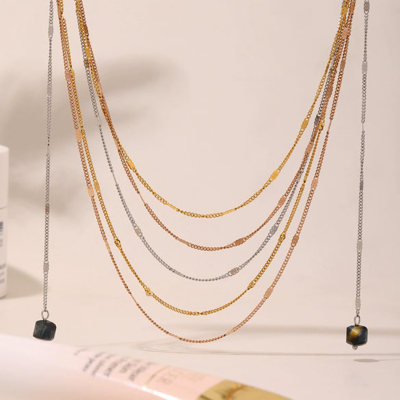Necklace Women's Light Luxury Regular Chain With Natural Stone Pendant Titanium Steel Geometric Electroplating Design