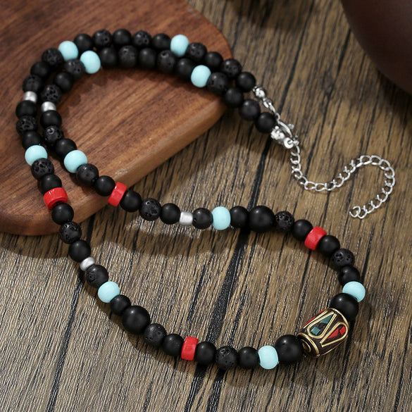 Necklace Wood Chip Coconut Shell Bohemian Geometric Handmade Stainless Steel