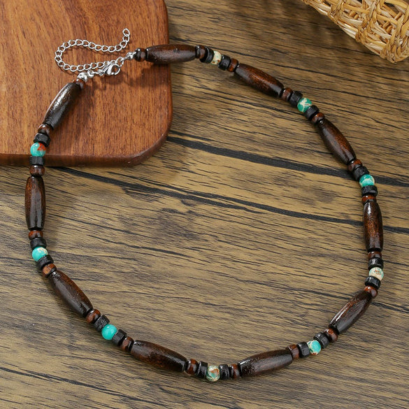 Necklace Wood Chip Coconut Shell Bohemian Geometric Handmade Stainless Steel