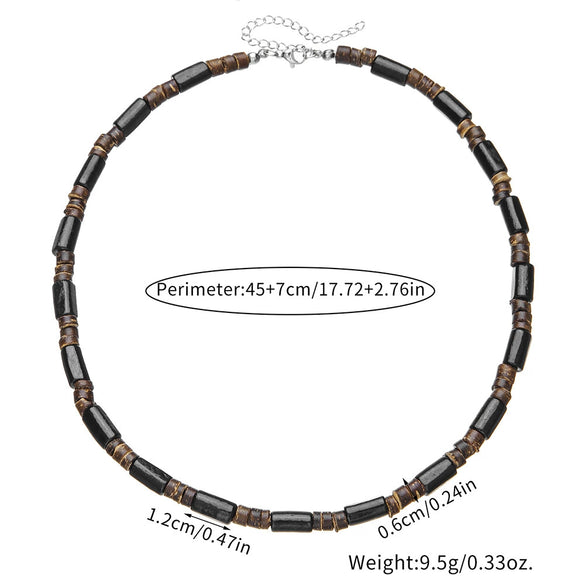 Necklace Wood Chip Coconut Shell Bohemian Geometric Handmade Stainless Steel