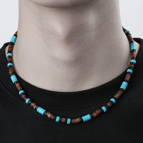 Necklace Wood Soft Pottery Geometric Handmade For Men