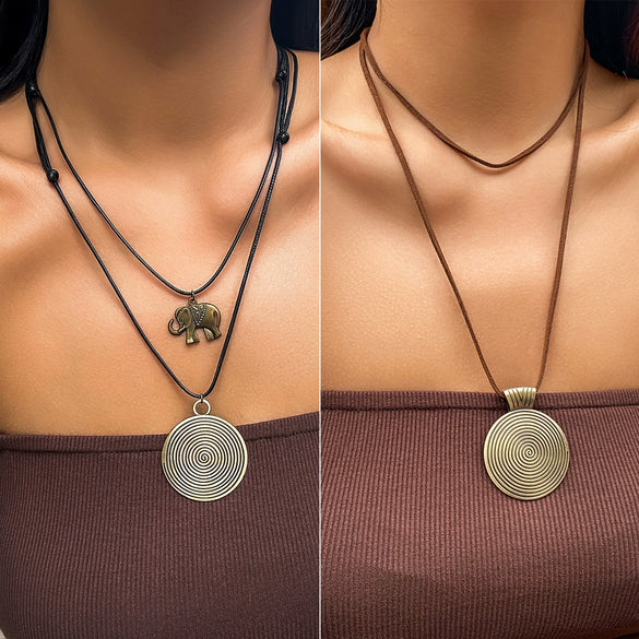 Necklace Wooden Chip Leather Wax Wire Alloy Geometric Handmade