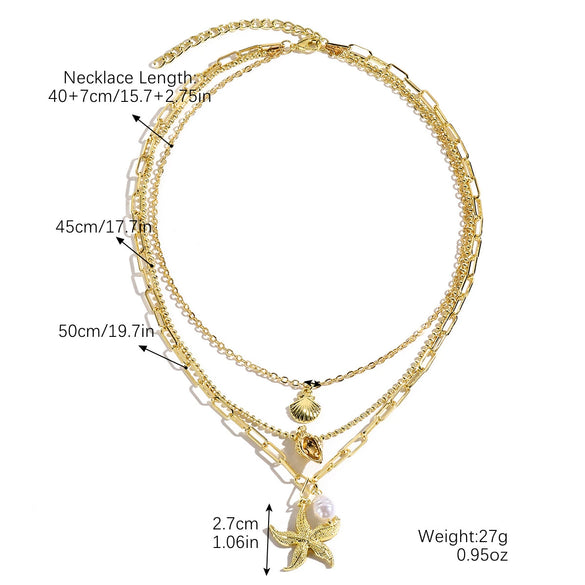 Necklace Zinc Alloy Geometric Shell Conch Sea Star Pendant Electroplating For Women