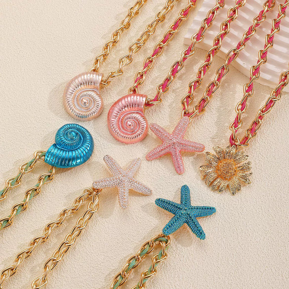 Necklace Zinc Alloy Stainless Steel Woven Starfish Conch Pendant Electroplating
