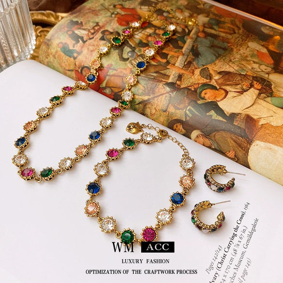 Necklace Zircon Rhinestone Geometric Baroque Style Women