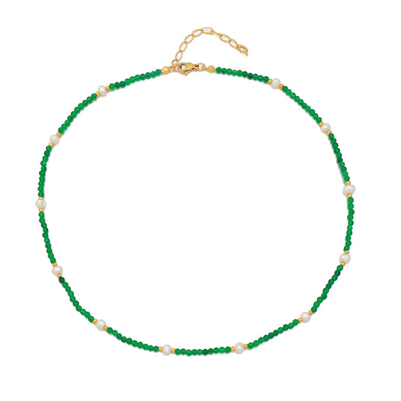Necklace Zircon Titanium Steel Geometric Handmade Freshwater Pearl Beaded Clavicle Chain For Women