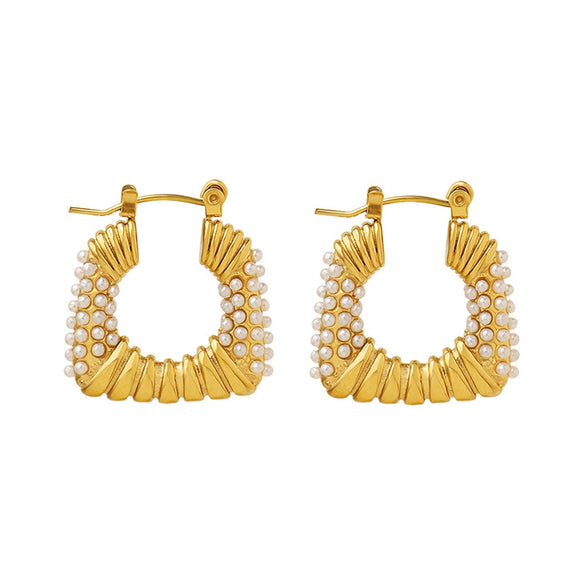 Neutral Style Face Skinny Imitation Pearl U Shaped Geometric Titanium Steel Gold Plated Earrings With Electroplated Ear Buckle Retro Ear Jewelry