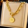 Neutral Style Goldplated Stainless Steel Coin Round Pendant Earrings Necklace Bracelet