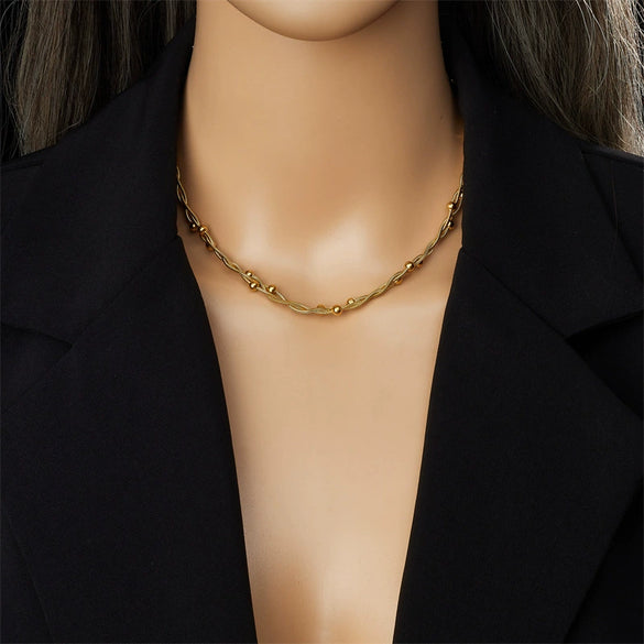 Neutral Wind Chain Winding Spacer Bead Stainless Steel Gold Plated Geometric Cross Necklace