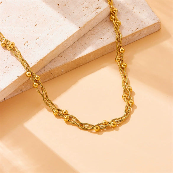 Neutral Wind Chain Winding Spacer Bead Stainless Steel Gold Plated Geometric Cross Necklace