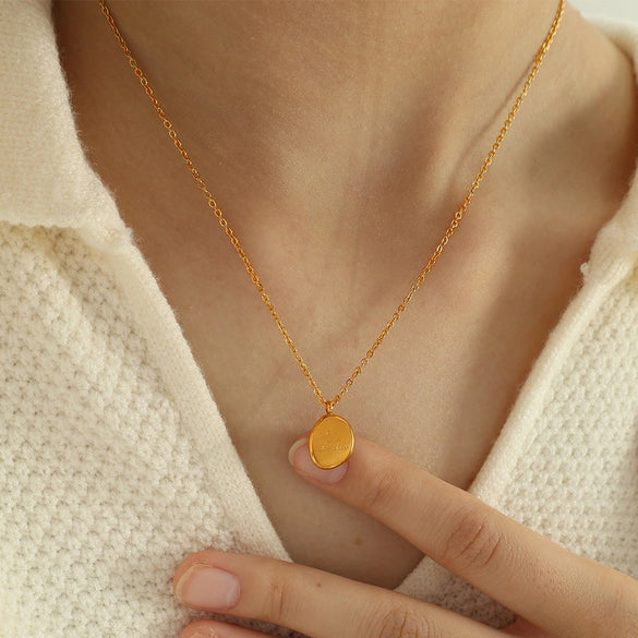 Neutral Wind Irregular Oval Pendant Necklace 316L Stainless Steel Clavicle Chain Electroplated Retro Geometric Women's Accessories