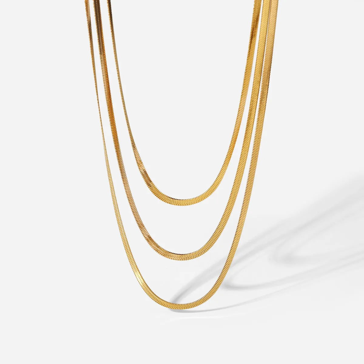 New 18k Gold Plated 3mm Snake Chain Stainless Steel Three-layer Necklace