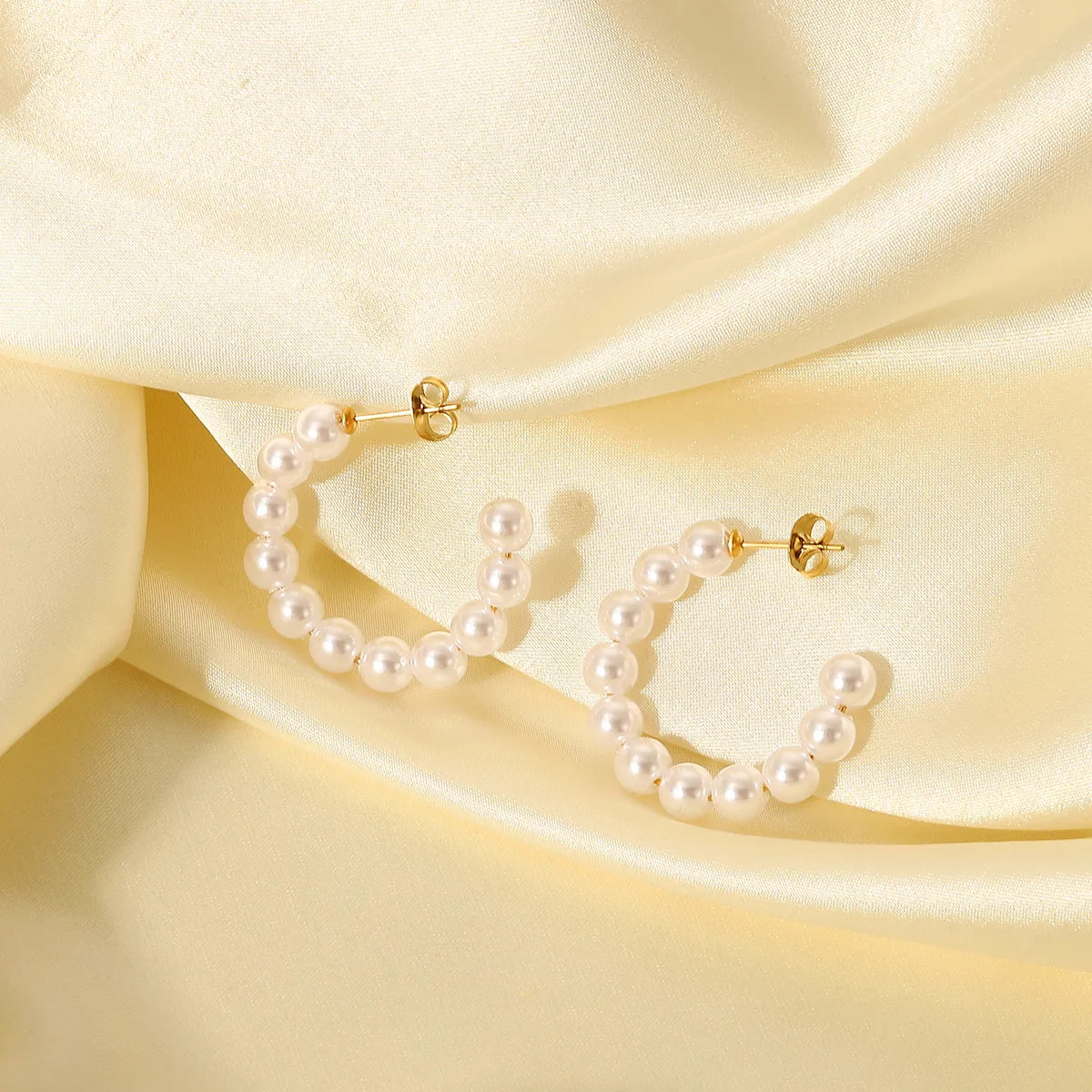 New 18k Gold Stainless Steel 30mm Pearl C-shaped Women's Earrings