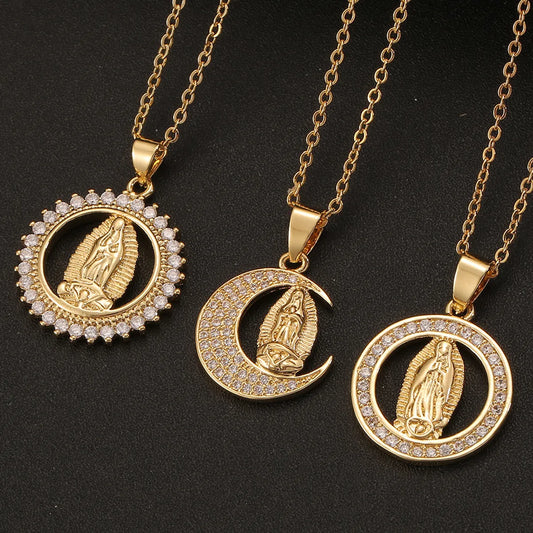 New 18k Gold Virgin Mary Pendant Copper Necklace Wholesale Gooddiy