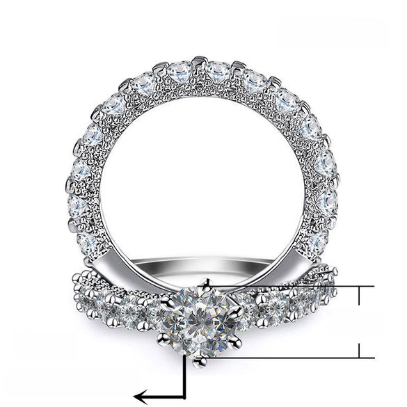 New Accessories Fashion Highend Full Diamond Zircon Ring Design Copper Women's Engagement Wedding Set Ring