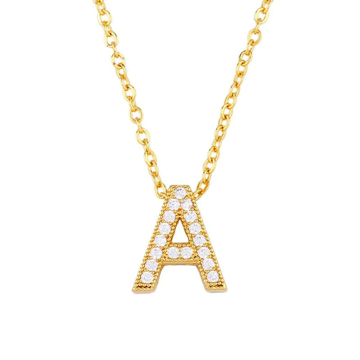 Fashion Letter Copper Gold Plated Zircon Necklace