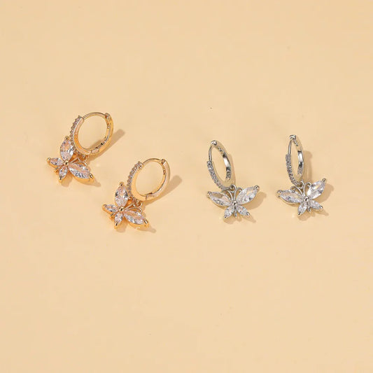 New All-Match  Crystal Butterfly Super Flash Zircon Butterfly Earrings Wholesale