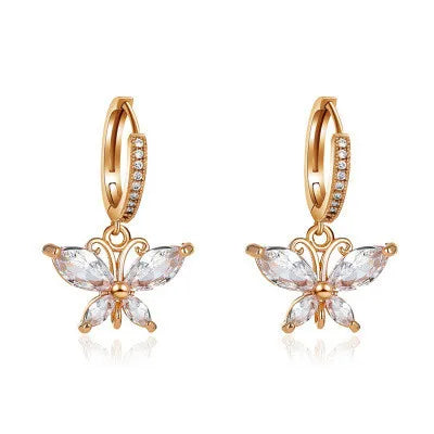 New All-Match  Crystal Butterfly Super Flash Zircon Butterfly Earrings Wholesale