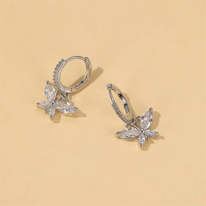 New All-Match  Crystal Butterfly Super Flash Zircon Butterfly Earrings Wholesale