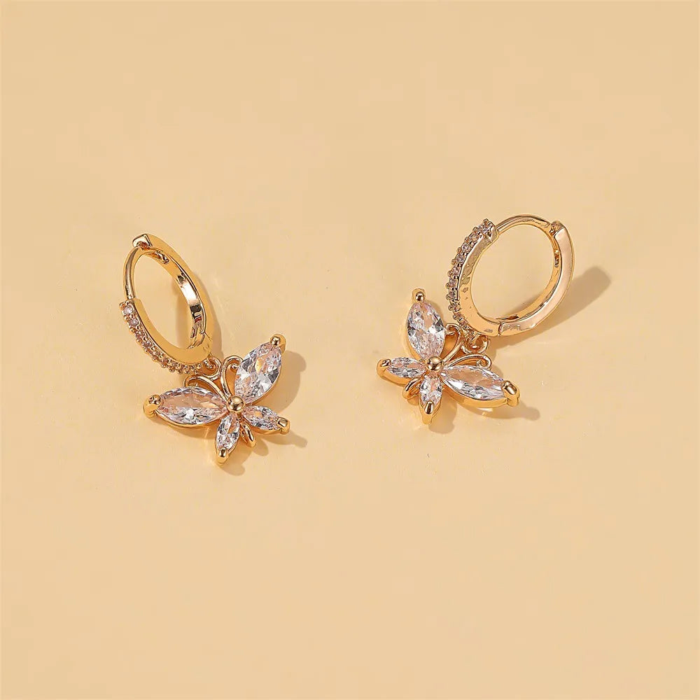 New All-Match  Crystal Butterfly Super Flash Zircon Butterfly Earrings Wholesale