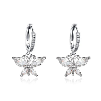 New All-Match  Crystal Butterfly Super Flash Zircon Butterfly Earrings Wholesale