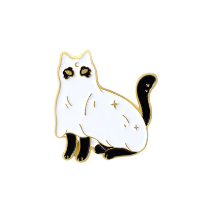 New Alloy Animal Brooch Creative Cartoon Cute Black And White Cat Shape Paint Brooch Clothing Accessories