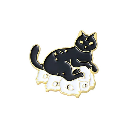 New Alloy Animal Brooch Creative Cartoon Cute Black And White Cat Shape Paint Brooch Clothing Accessories