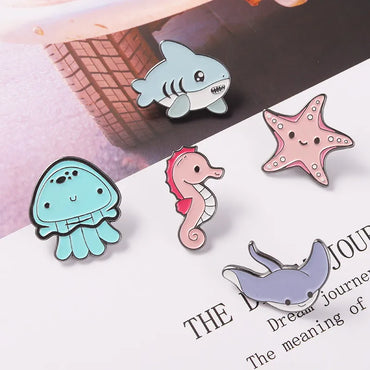 New Alloy Dripping Oil Brooch Cartoon Octopus Starfish Seahorse Jellyfish Shape Brooch