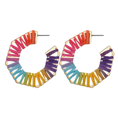 New Alloy Raffia C-shaped Colorful Earrings