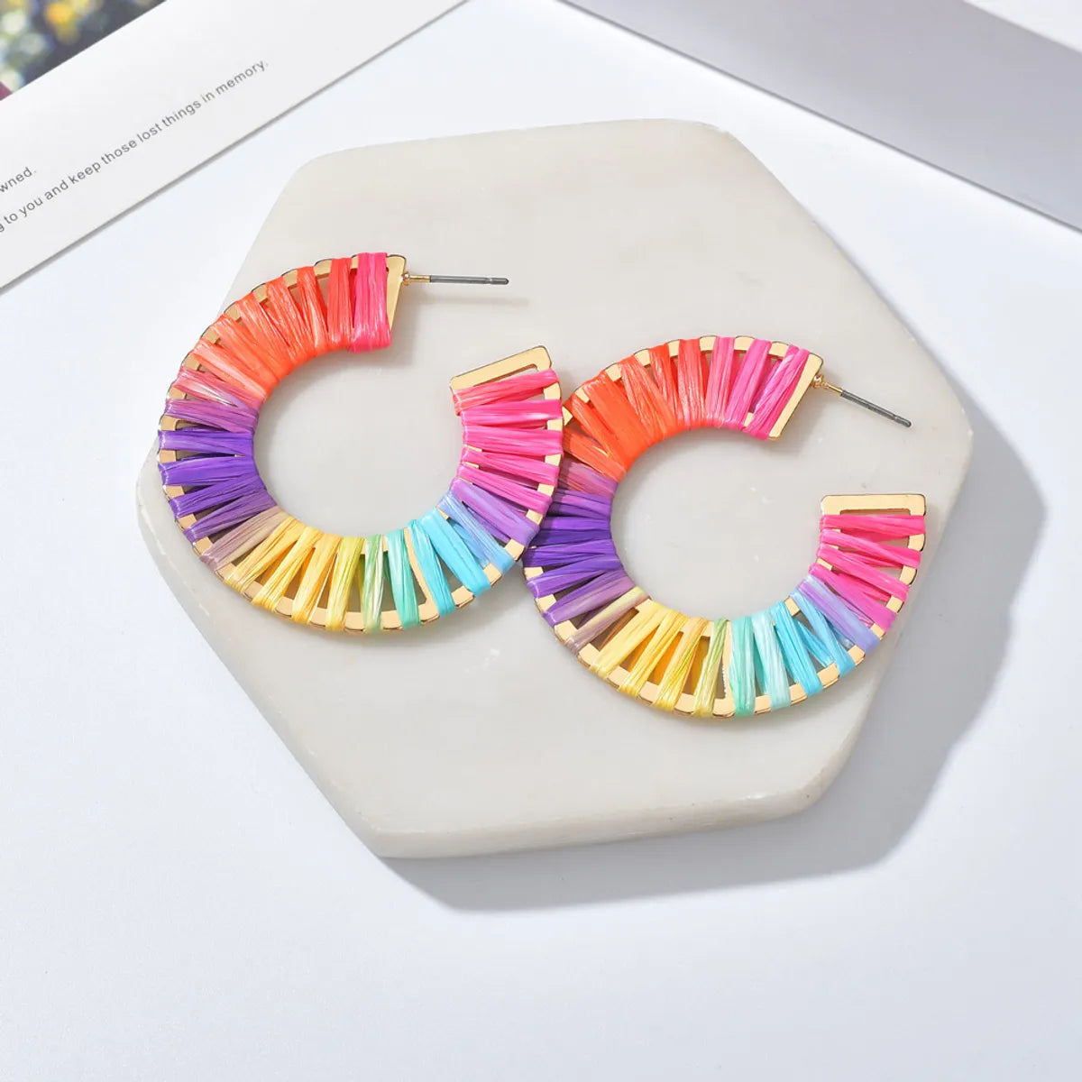 New Alloy Raffia C-shaped Colorful Earrings