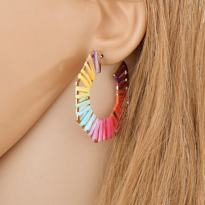 New Alloy Raffia C-shaped Colorful Earrings