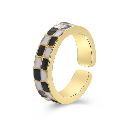 New Alloy Women's Jewelry Klein Blue Drop Oil Checkerboard Grid Double Ring