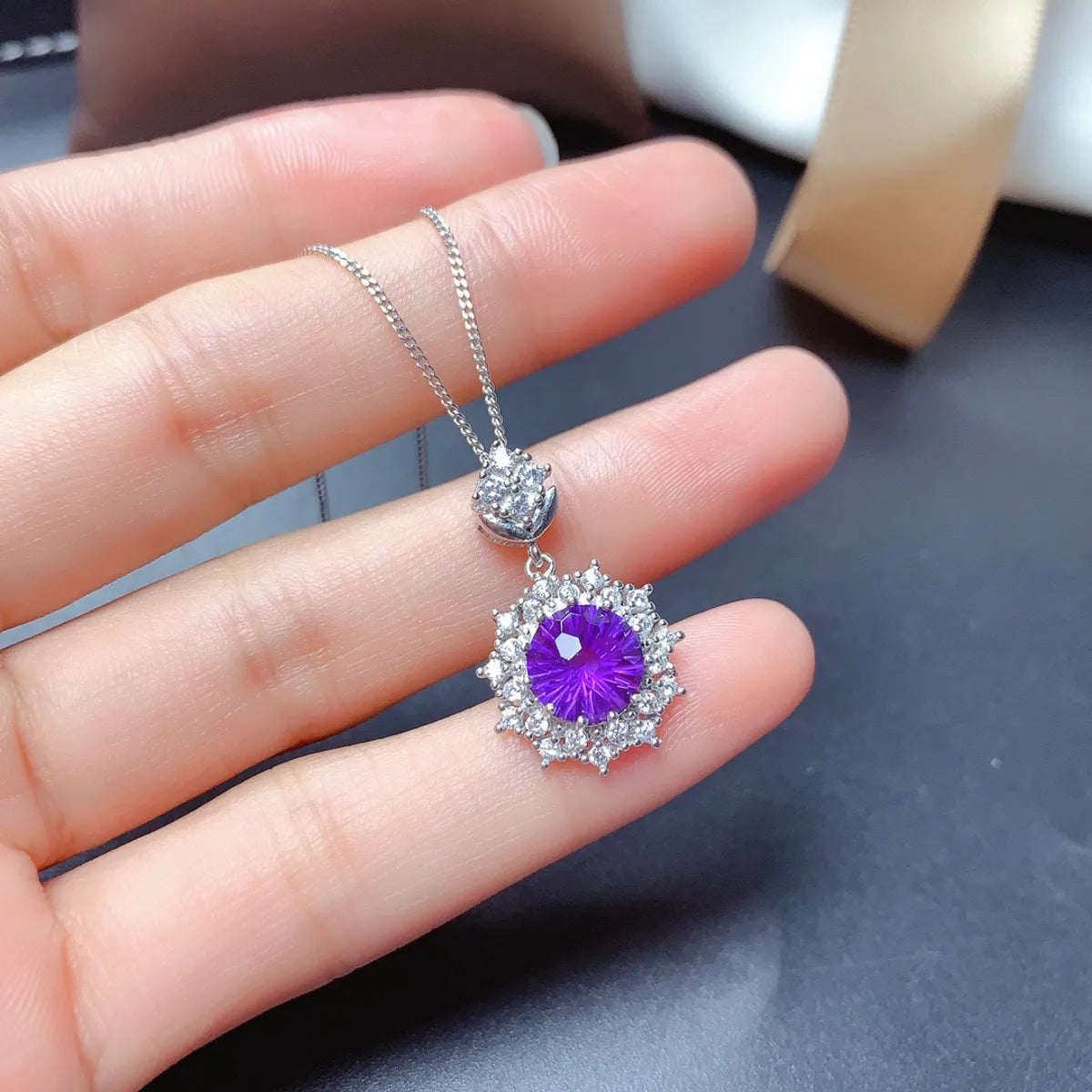 New Amethyst Rings Pendants Earings Set Fire Flash Fireworks Cutting Amethyst Necklace Pt950 Platinum