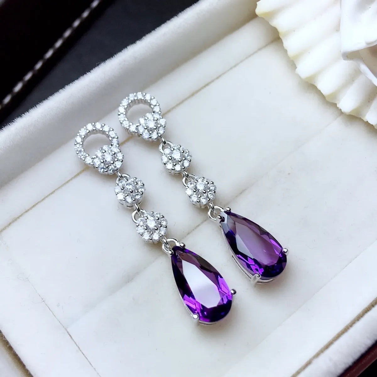 New Amethyst Water Drop Shape Pendant Earrings Long Earrings