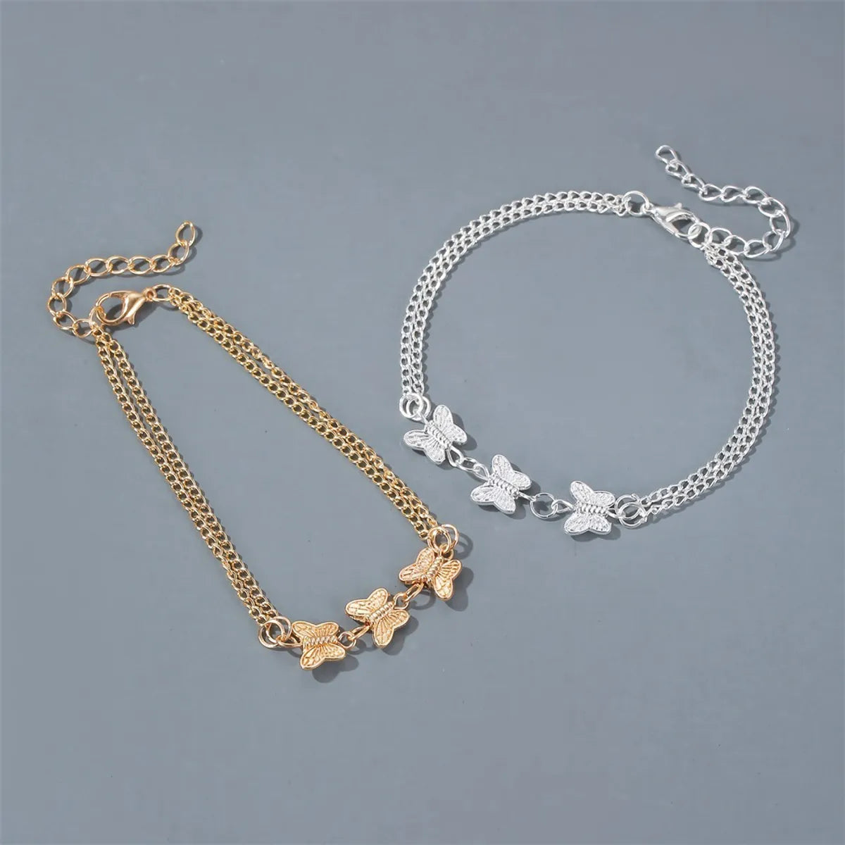 New Anklet Personality Metal Texture Three Butterfly Anklet Cold Wind Simple Double-layer Footwear Wholesale Gooddiy