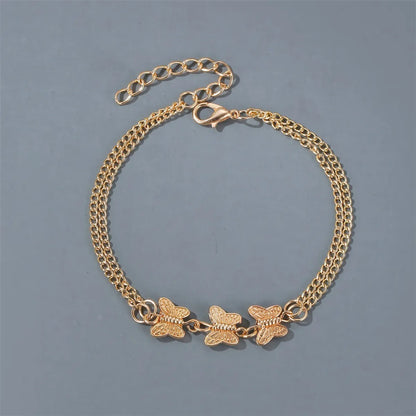 New Anklet Personality Metal Texture Three Butterfly Anklet Cold Wind Simple Double-layer Footwear Wholesale Gooddiy