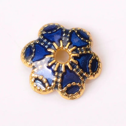 New Bead Small Flower Piece Dropping Oil Imitation Burned Blue Cloisonne Alloy Small Flower Piece Diy Antique Hairpin Bracelet Necklace